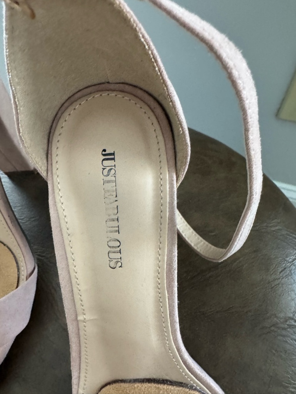 JustFab Blush Suede Ankle-Strap Block Heel Sandals - Picture 4 of 5